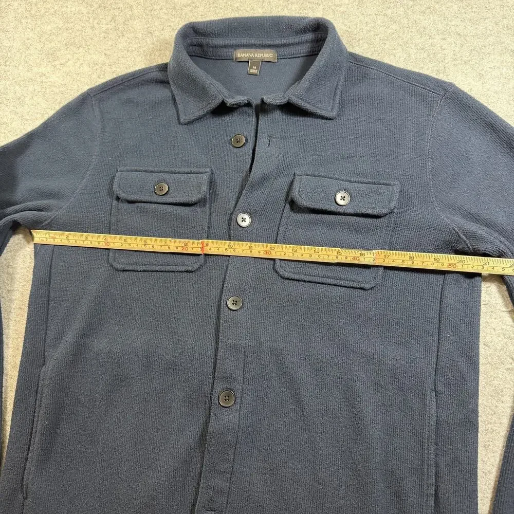 Banana Republic CPO Shirt Jacket Mens M Navy Cotton Elbow Patches Button Cuffs